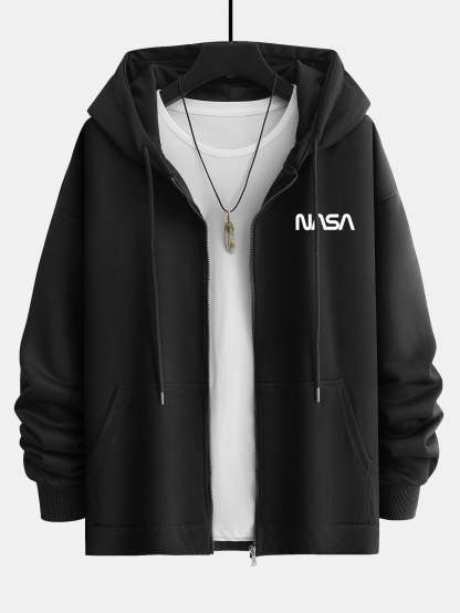 NASA Print Relax Fit Zip Hoodie-Mitchell Shoes