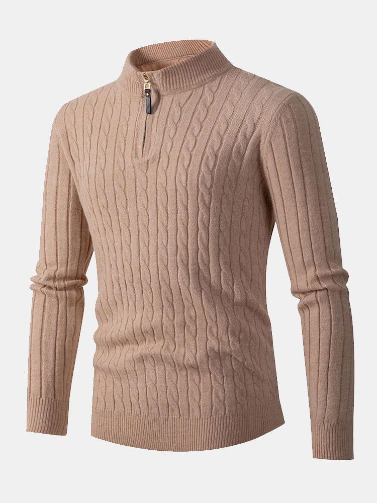 Braided Mock Neck Quarter Zip Sweater-Mitchell Shoes