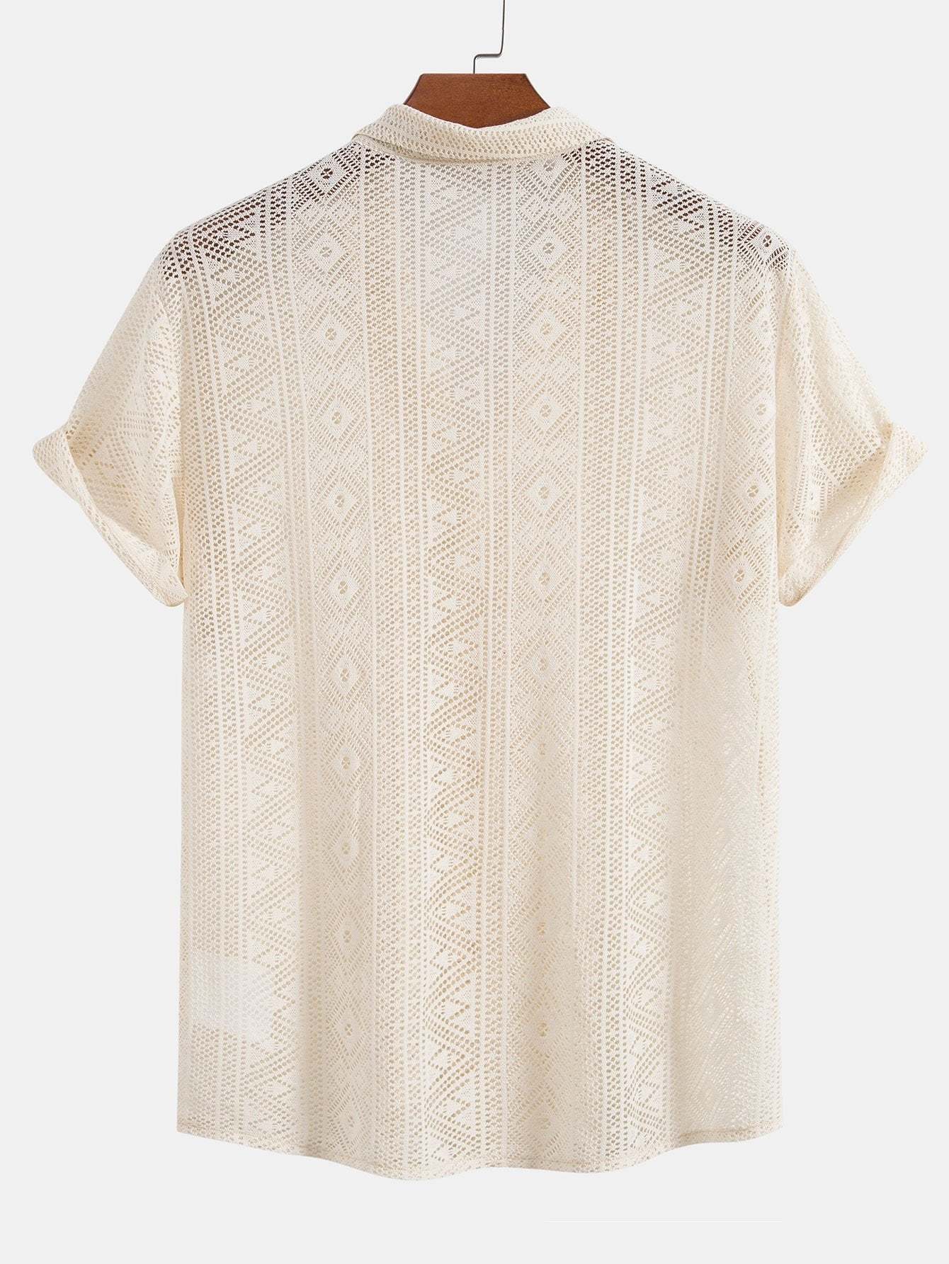 Short Sleeve Geometry Textured Cuban Shirt-Mitchell Shoes