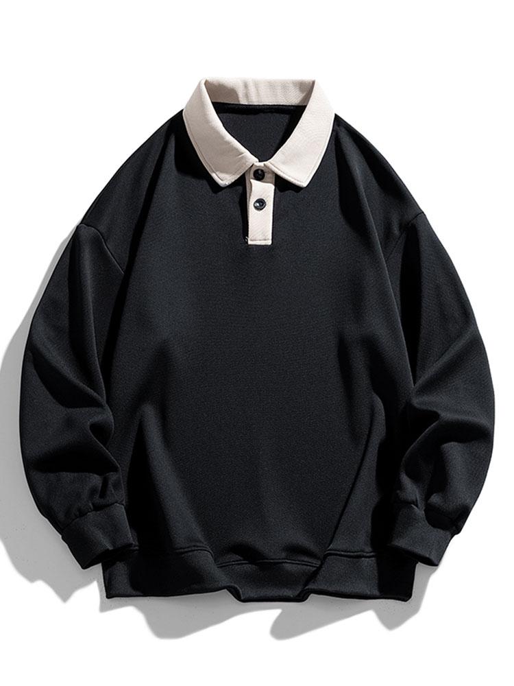 Relax Fit Contrast Waffle Polo Sweatshirt-Mitchell Shoes