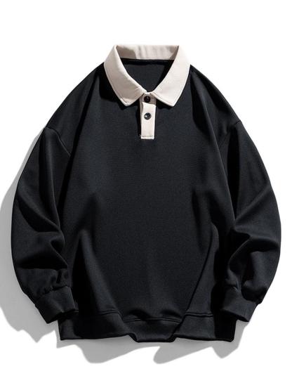 Relax Fit Contrast Waffle Polo Sweatshirt-Mitchell Shoes