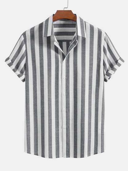 Striped Cotton Blend Button Up Shirt & Straight Leg Linen Pants-Mitchell Shoes