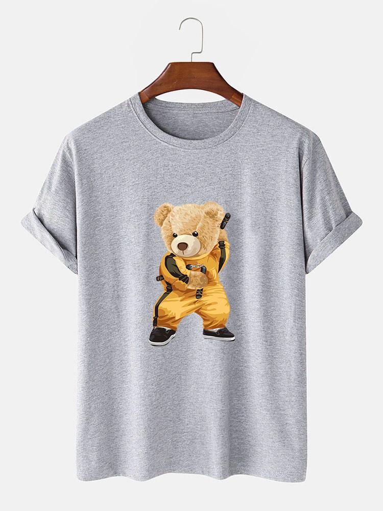 Kung Fu Bear Print T-Shirt-Mitchell Shoes