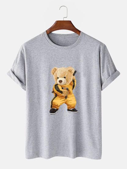 Kung Fu Bear Print T-Shirt-Mitchell Shoes
