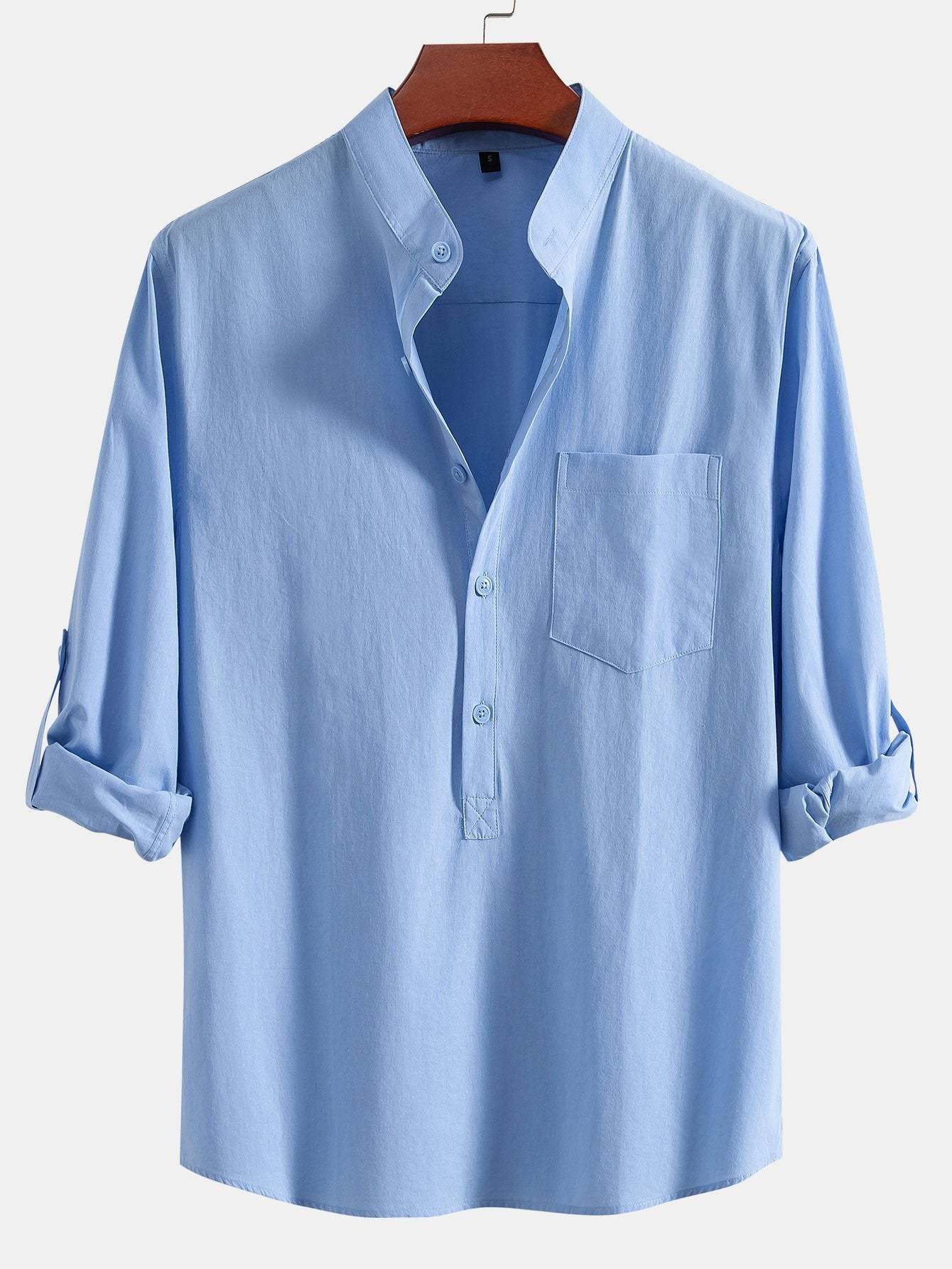 Long Sleeve Linen Look Henley Collar Shirt-Mitchell Shoes