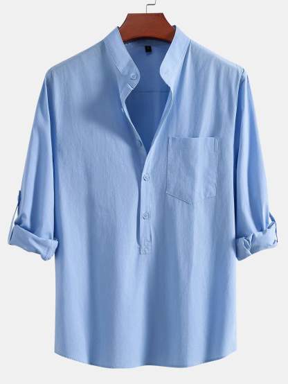 Long Sleeve Linen Look Henley Collar Shirt-Mitchell Shoes