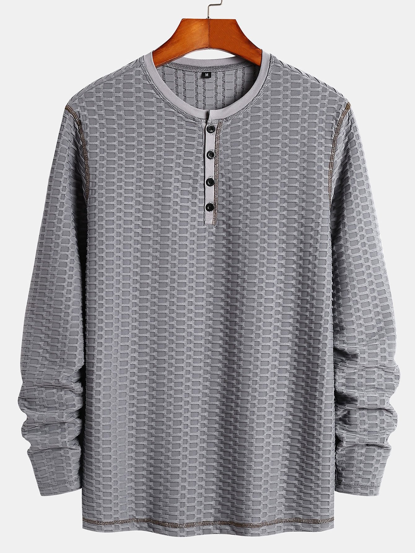 Long Sleeve Muscle Fit Knitted Textured Henley Shirt-Mitchell Shoes