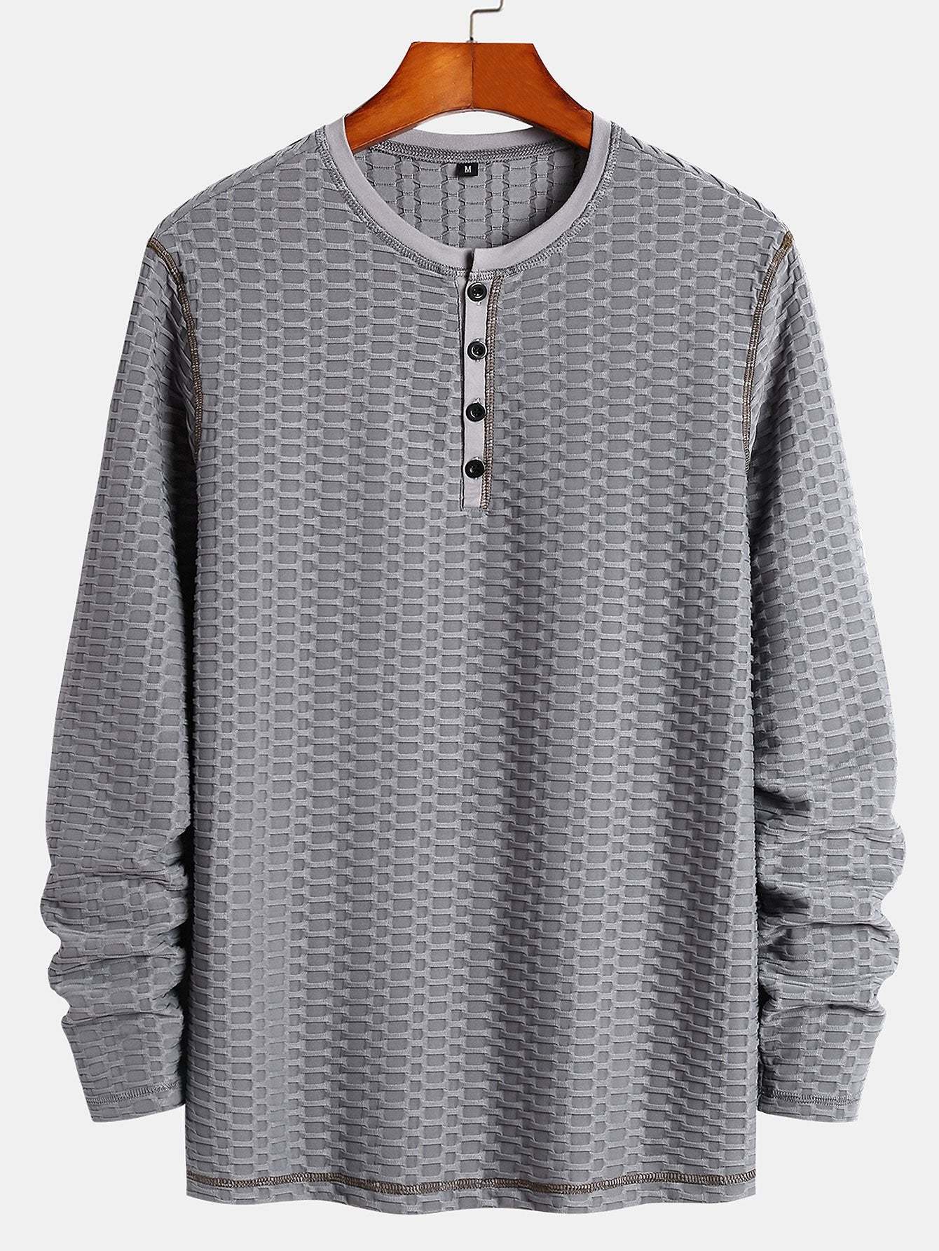 Long Sleeve Muscle Fit Knitted Textured Henley Shirt-Mitchell Shoes