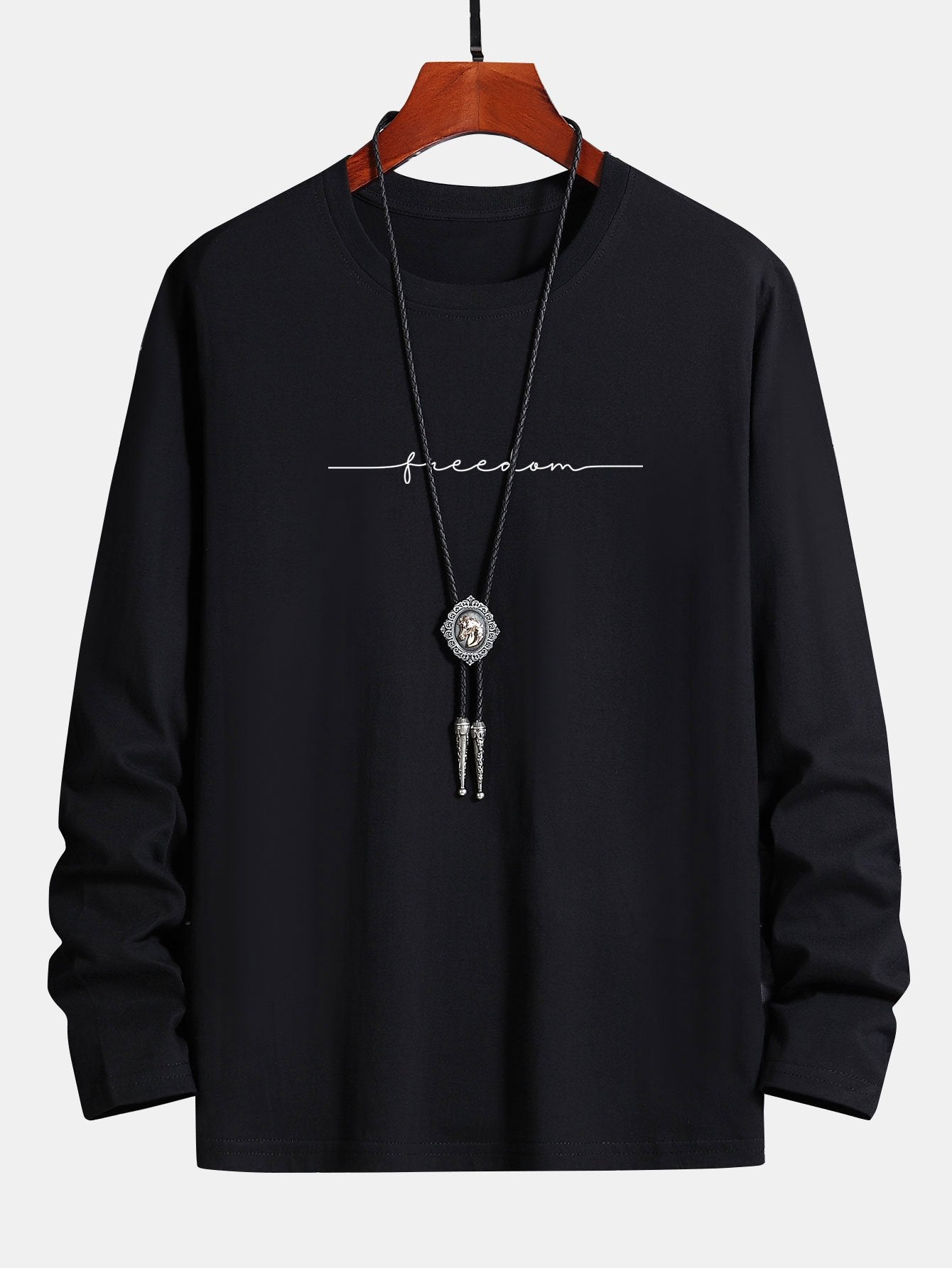 Long Sleeve Freedom Print Cotton T-Shirt-Mitchell Shoes