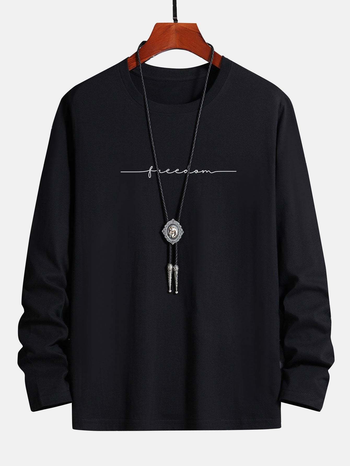 Long Sleeve Freedom Print Cotton T-Shirt-Mitchell Shoes