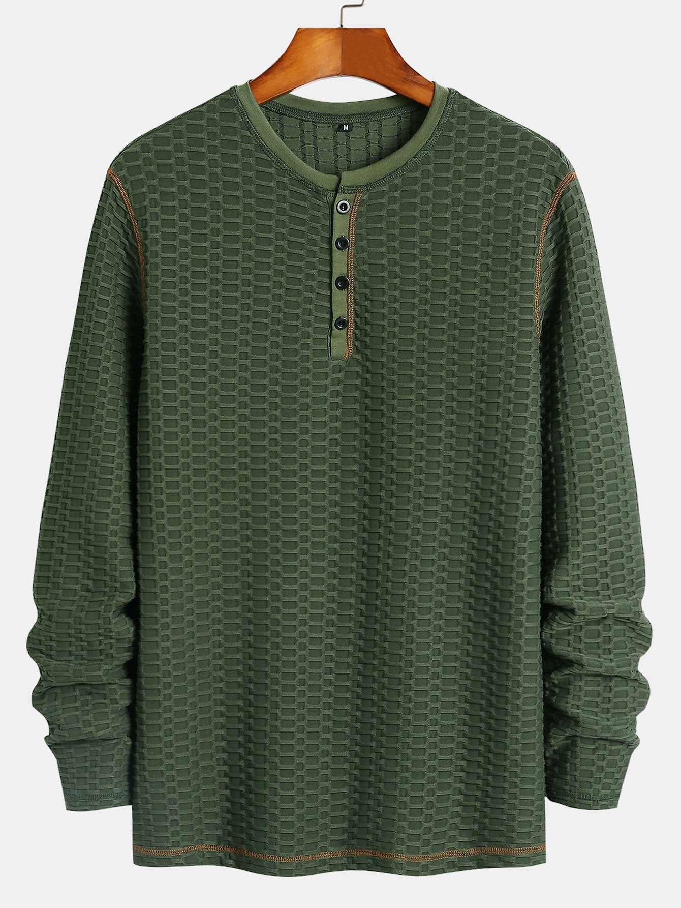 Long Sleeve Muscle Fit Knitted Textured Henley Shirt-Mitchell Shoes