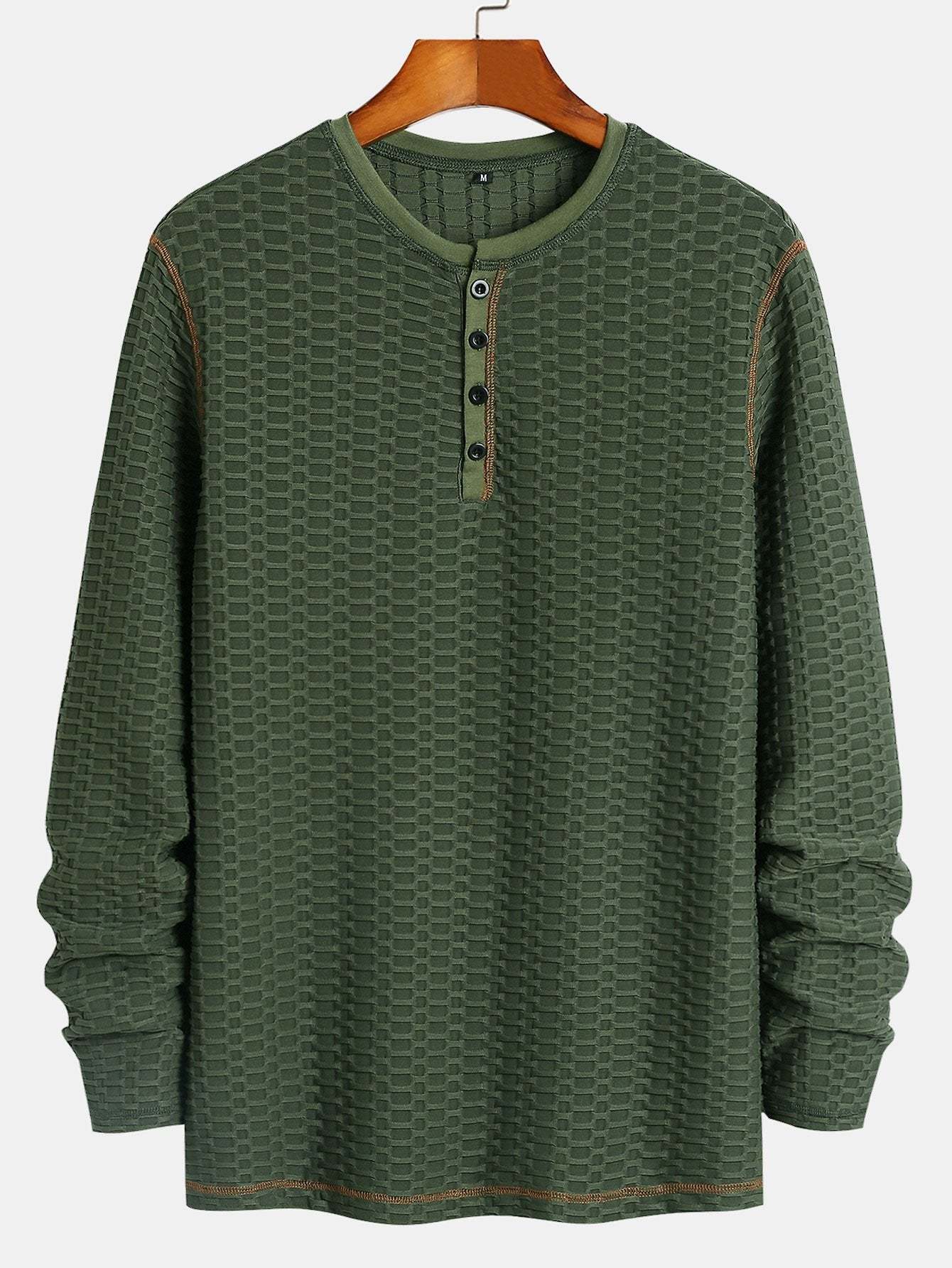 Long Sleeve Muscle Fit Knitted Textured Henley Shirt-Mitchell Shoes