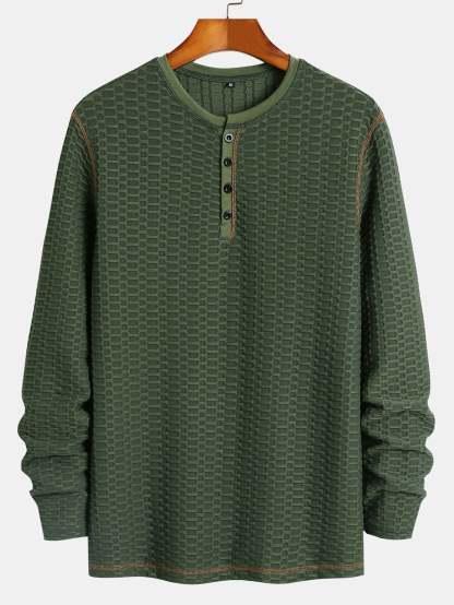 Long Sleeve Muscle Fit Knitted Textured Henley Shirt-Mitchell Shoes