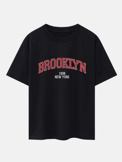 Brooklyn Print Drop Shoulder Oversize T-Shirt & Jersey Shorts-Mitchell Shoes