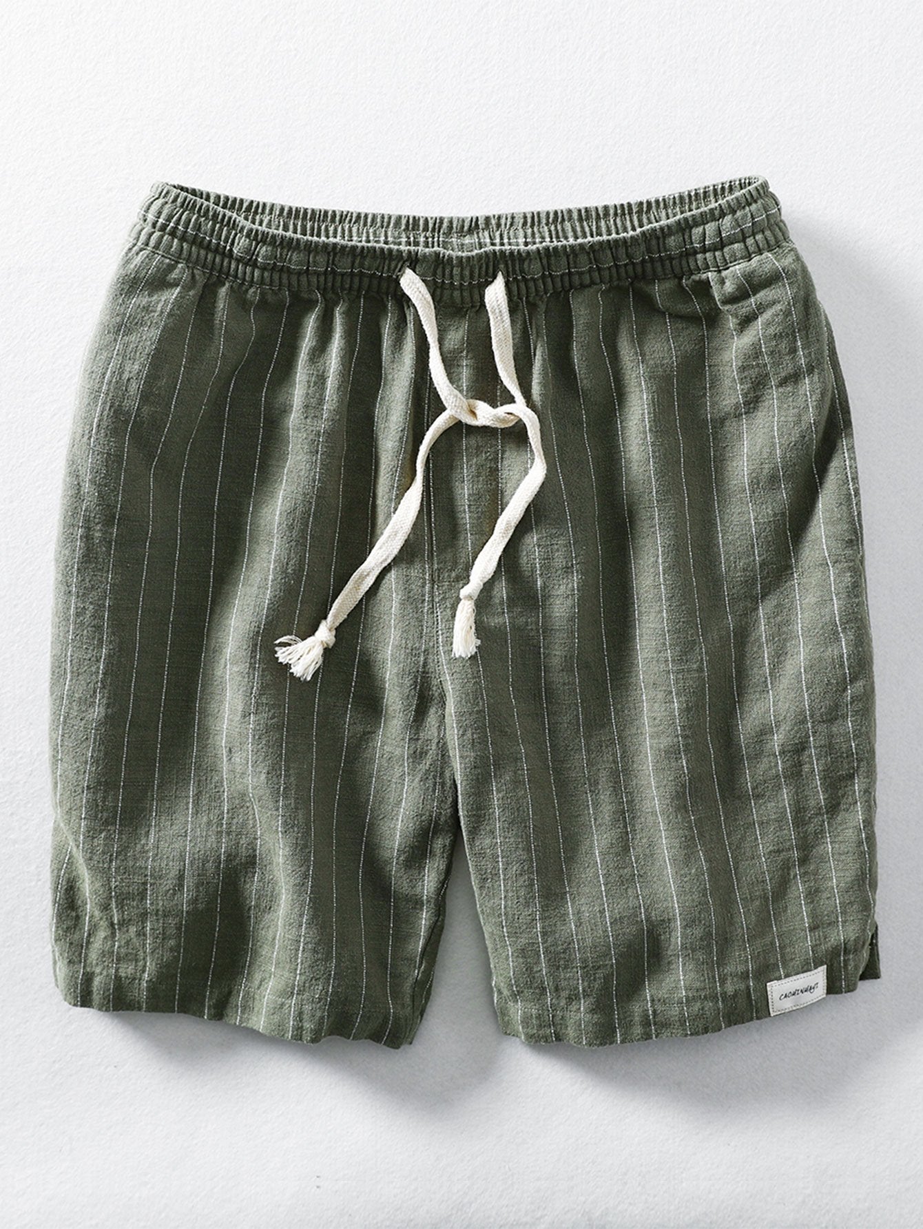 Linen Cotton Blend Drawstring Striped Shorts-Mitchell Shoes