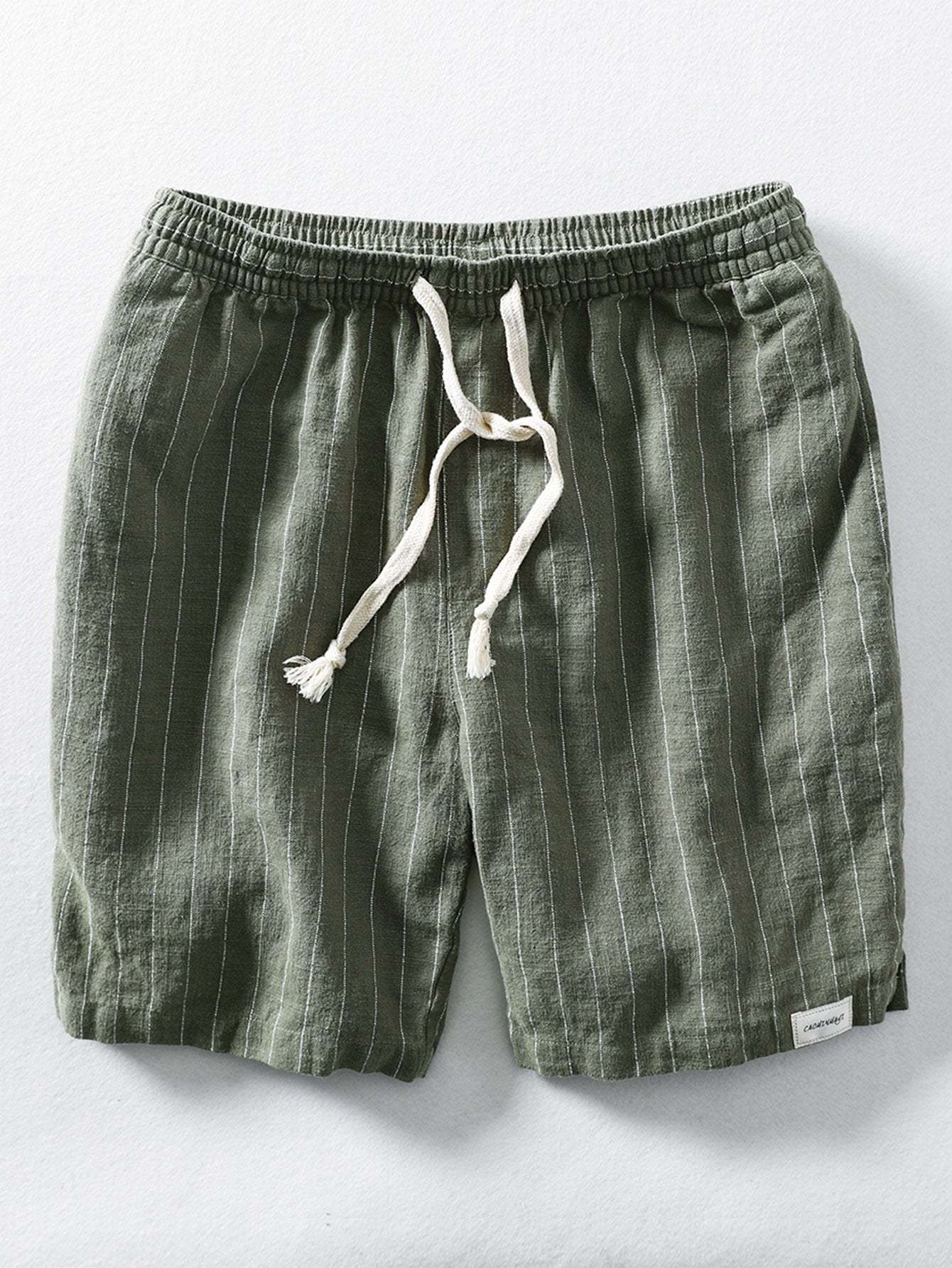 Linen Cotton Blend Drawstring Striped Shorts-Mitchell Shoes