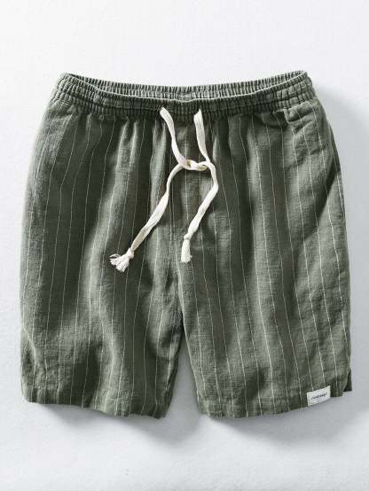 Linen Cotton Blend Drawstring Striped Shorts-Mitchell Shoes