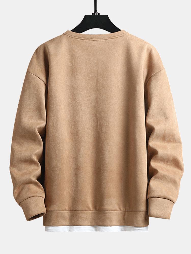 2 In 1 Faux Suede Crew Neck Sweatshirt-Mitchell Shoes