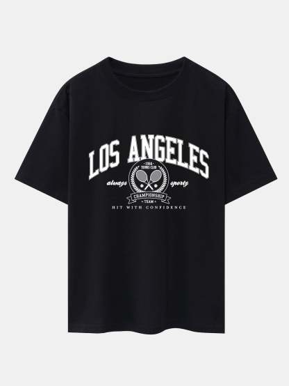 Los Angeles Tennis Print Drop Shoulder Oversize T-Shirt-Mitchell Shoes