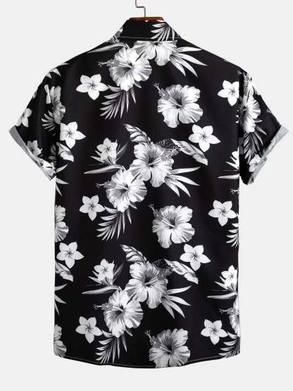 Tropical Floral Print Button Up Shirt & Linen Cotton Blend Cropped Pants-Mitchell Shoes