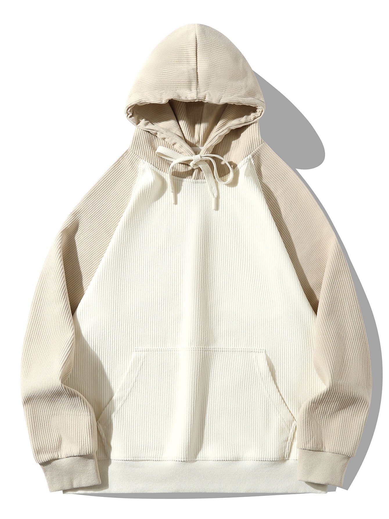 Paneled Corduroy Raglan Sleeves Hoodie-Mitchell Shoes