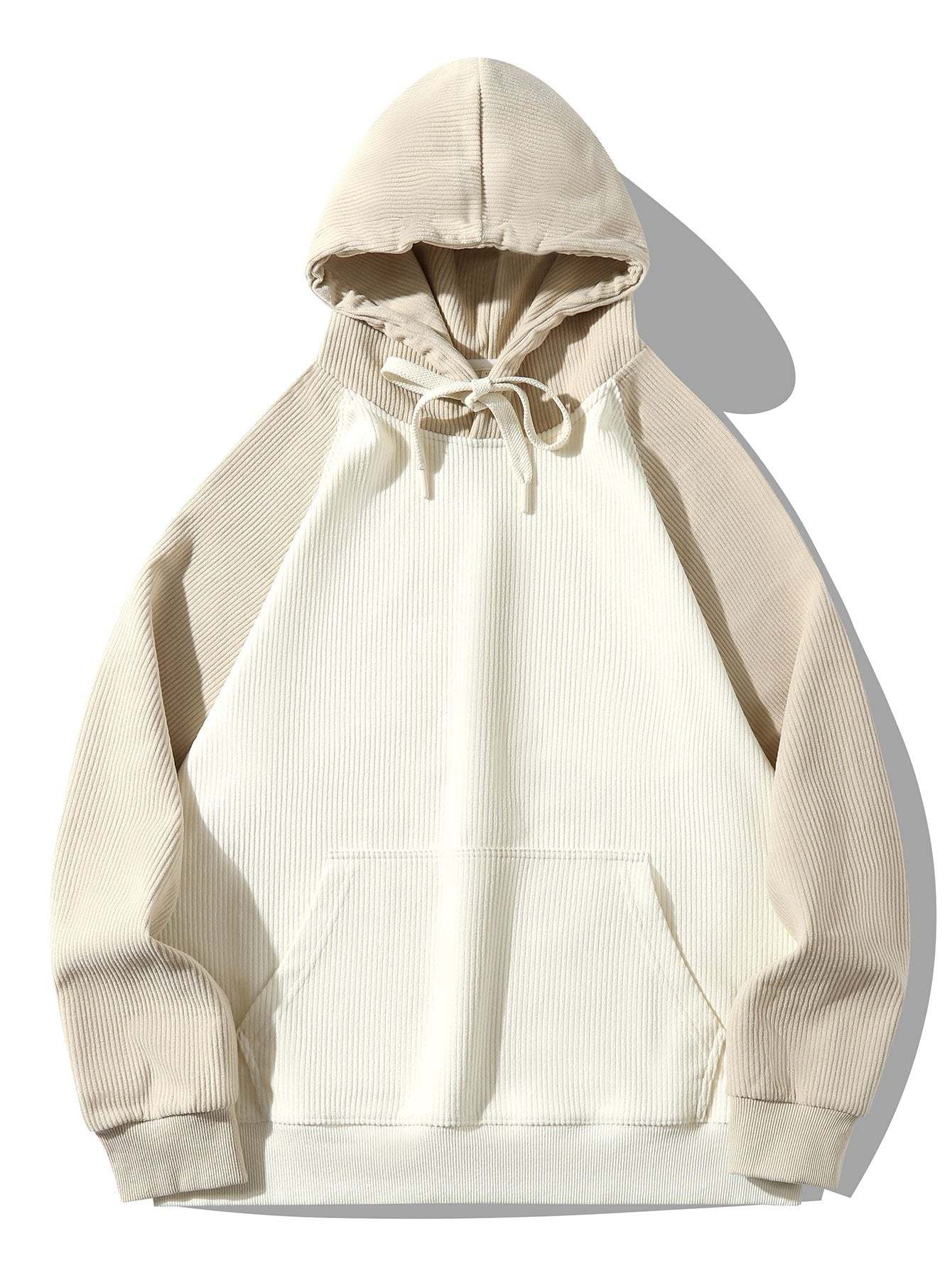Paneled Corduroy Raglan Sleeves Hoodie-Mitchell Shoes