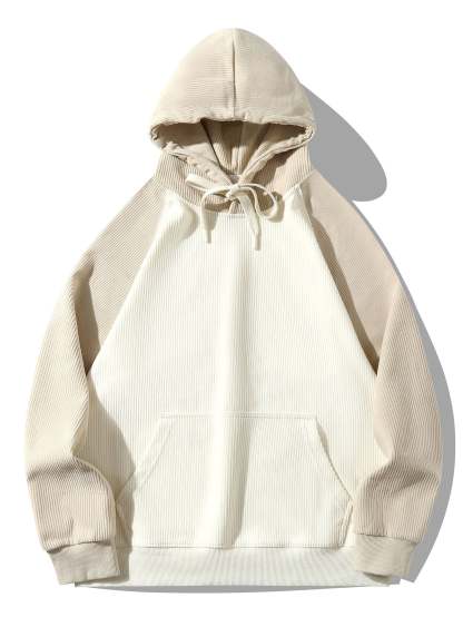 Paneled Corduroy Raglan Sleeves Hoodie-Mitchell Shoes