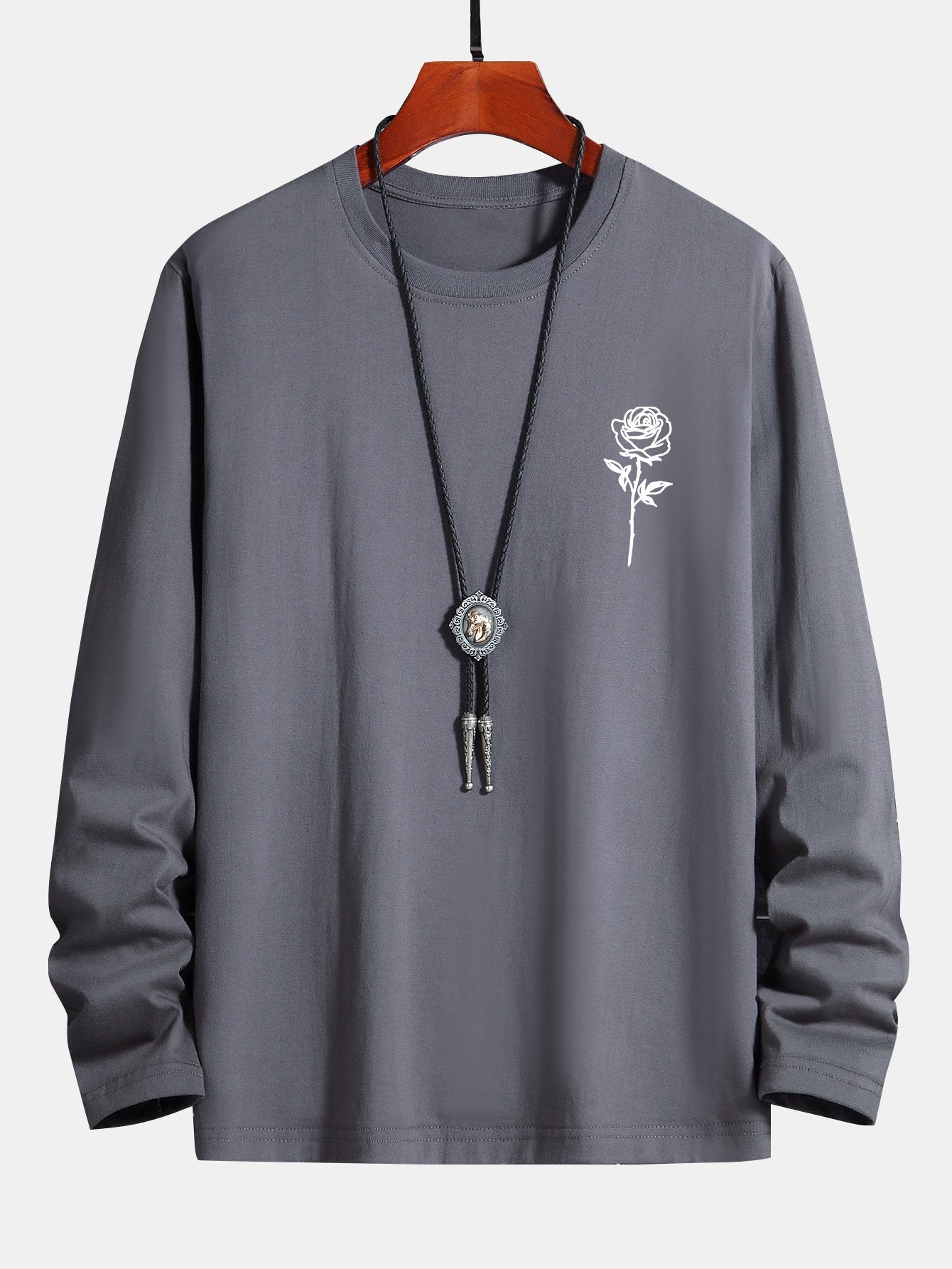 Long Sleeve Rose Print Cotton T-Shirt-Mitchell Shoes