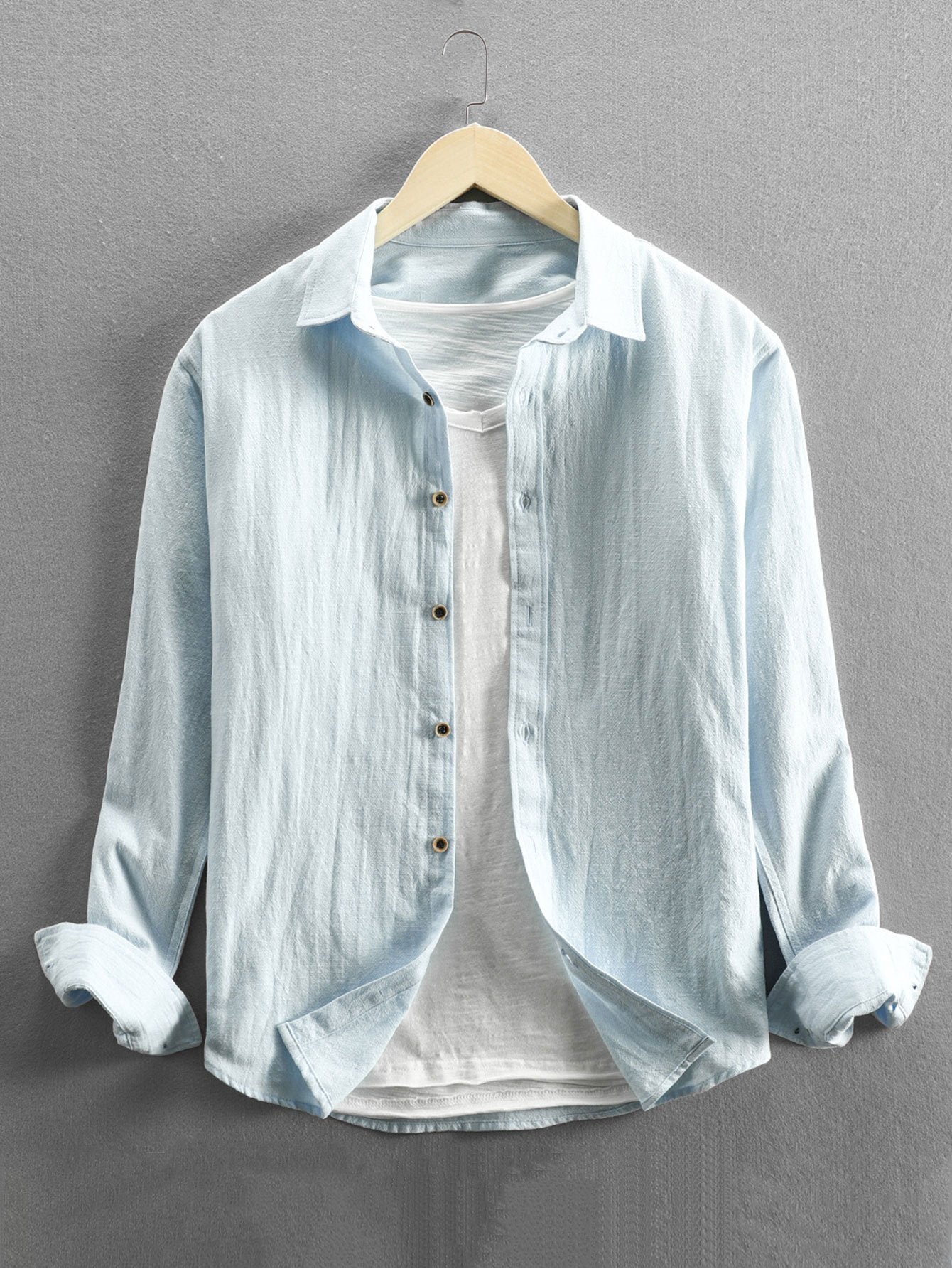 Long Sleeve Linen and Cotton Blend Button Up Shirt & Linen Cotton Blend Cropped Pants-Mitchell Shoes