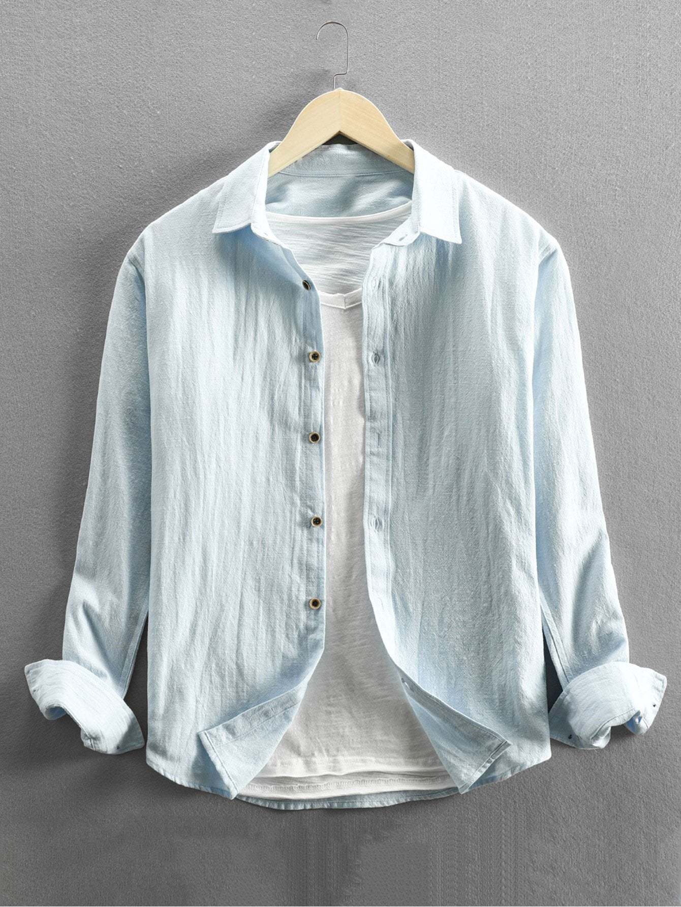 Long Sleeve Linen and Cotton Blend Button Up Shirt & Linen Cotton Blend Cropped Pants-Mitchell Shoes