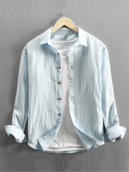 Long Sleeve Linen and Cotton Blend Button Up Shirt & Linen Cotton Blend Cropped Pants-Mitchell Shoes