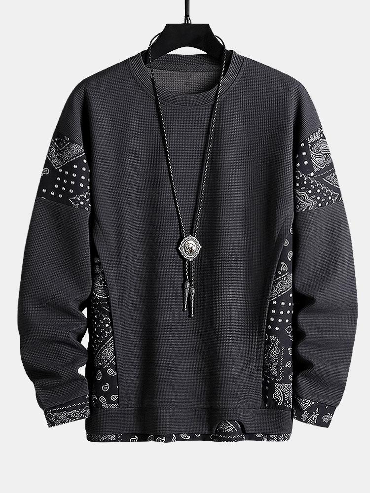 Paisley Print Panel Waffle Sweatshirt-Mitchell Shoes