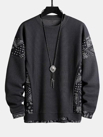 Paisley Print Panel Waffle Sweatshirt-Mitchell Shoes