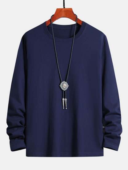 Basic Long Sleeve Cotton T-Shirt-Mitchell Shoes