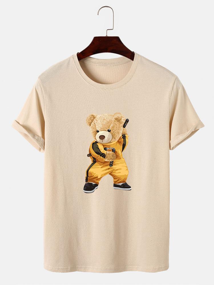 Kung Fu Bear Print T-Shirt-Mitchell Shoes