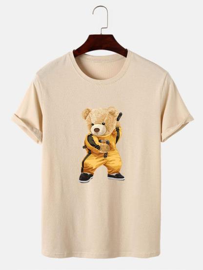 Kung Fu Bear Print T-Shirt-Mitchell Shoes