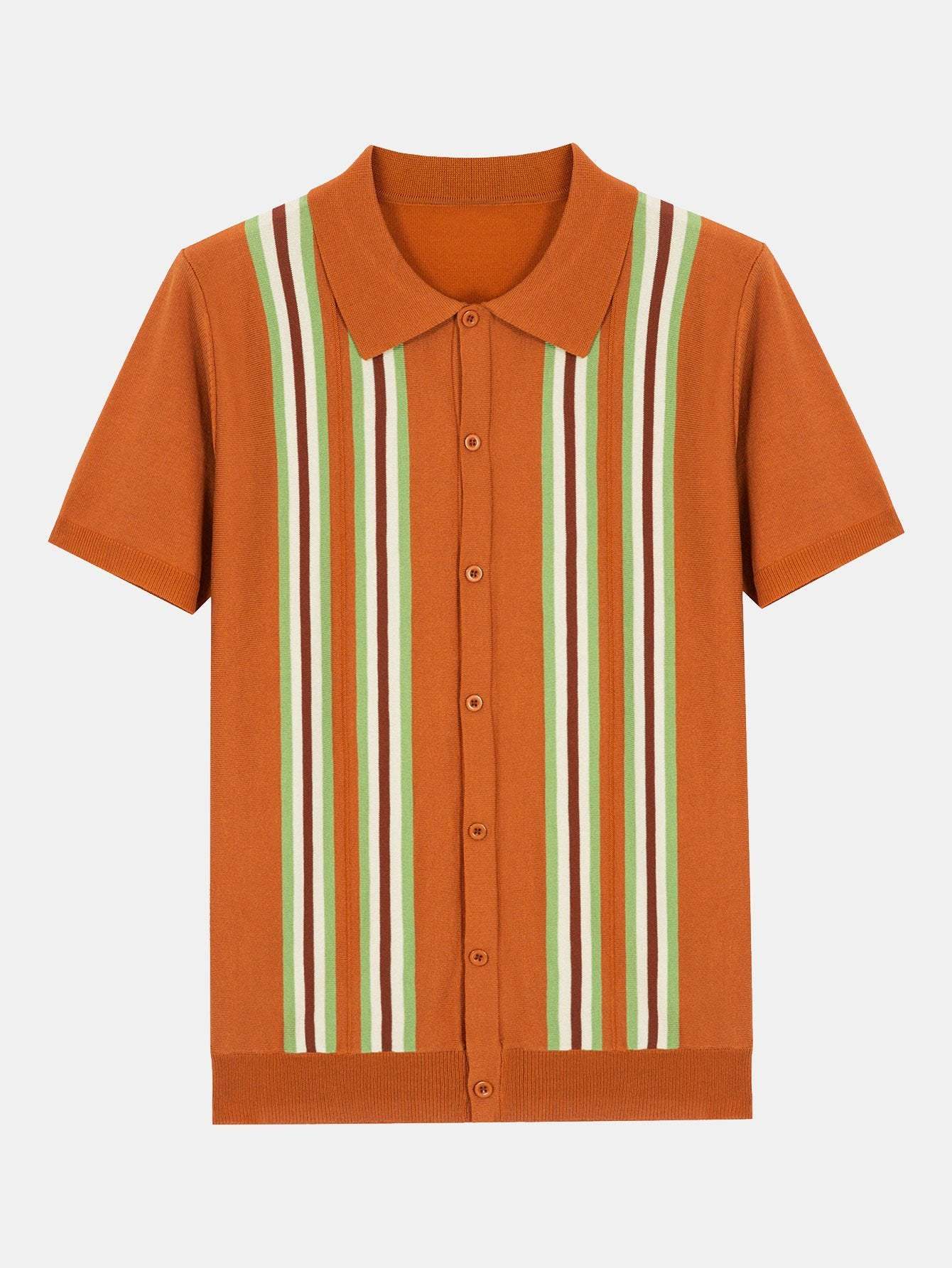 Short Sleeve Striped Button Up Sweater Polo-Mitchell Shoes