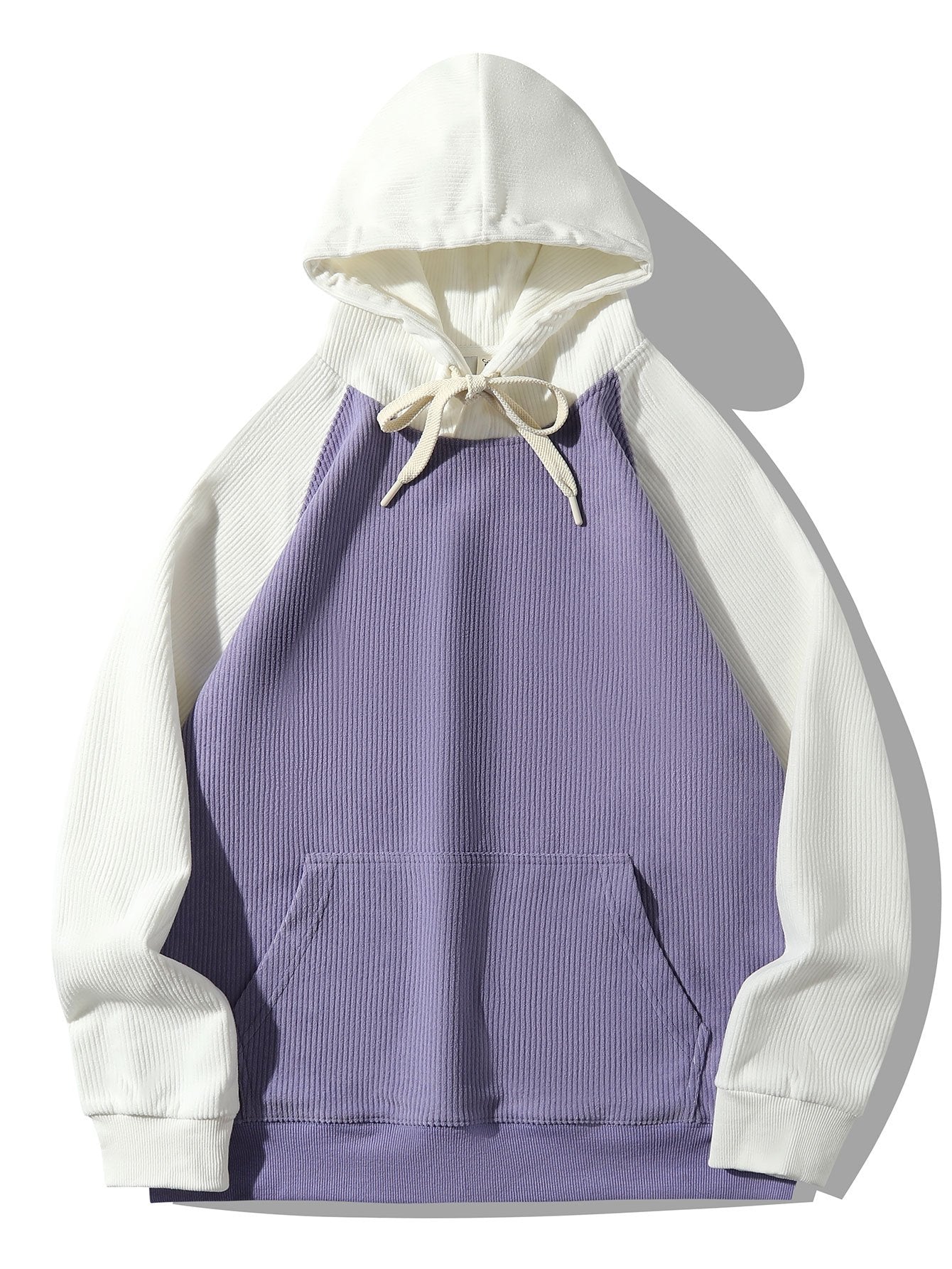 Paneled Corduroy Raglan Sleeves Hoodie-Mitchell Shoes