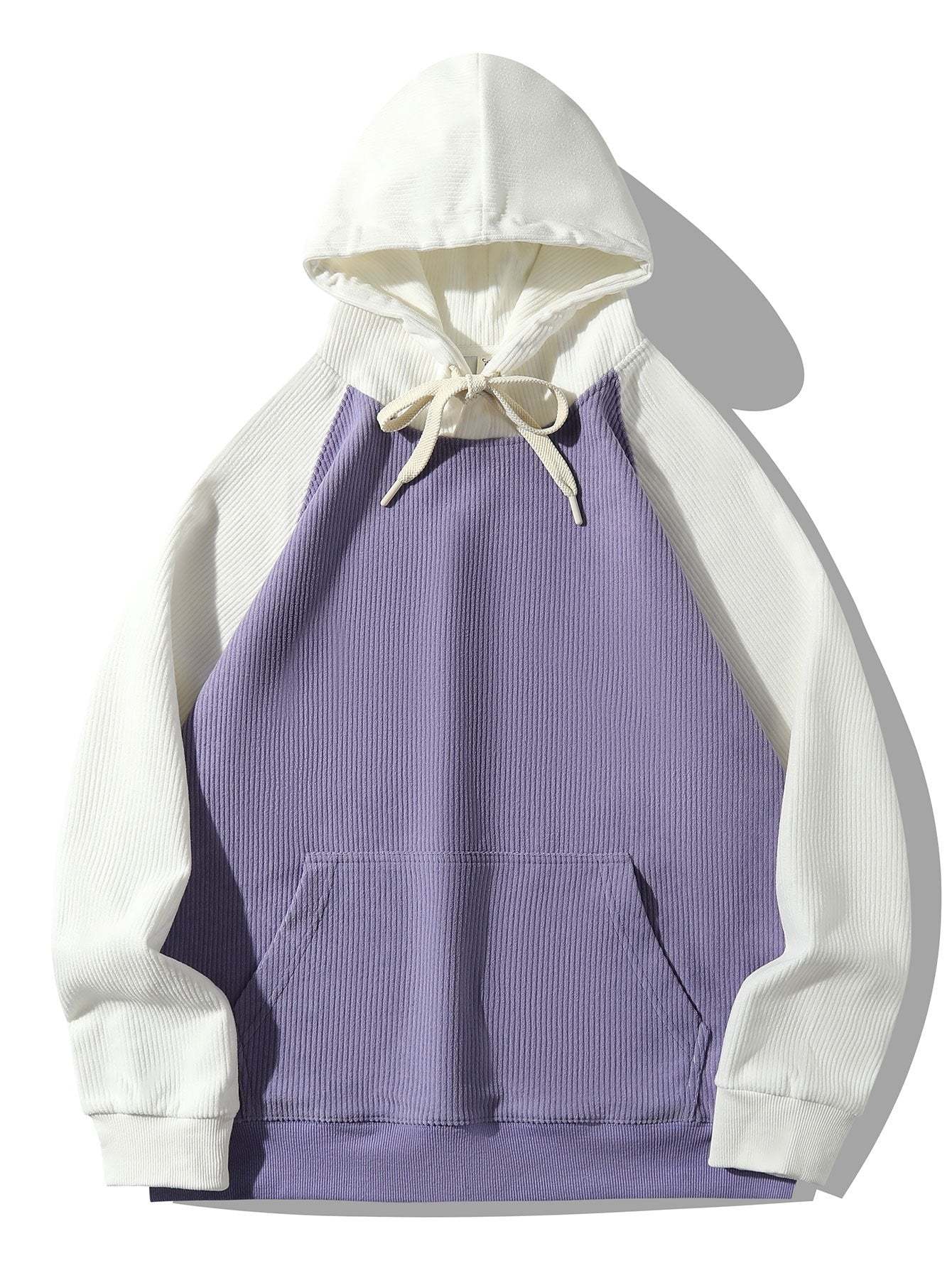 Paneled Corduroy Raglan Sleeves Hoodie-Mitchell Shoes