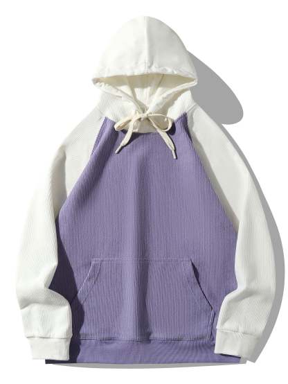 Paneled Corduroy Raglan Sleeves Hoodie-Mitchell Shoes