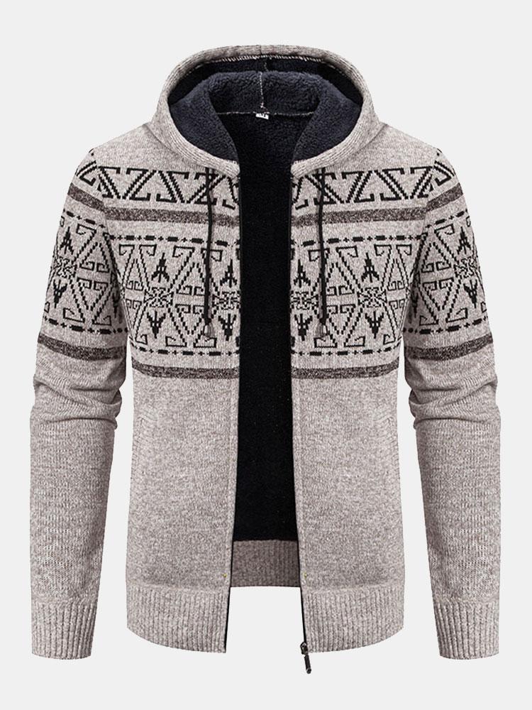 Aztec Geometric Pattern Zip Hooded Sweater-Mitchell Shoes