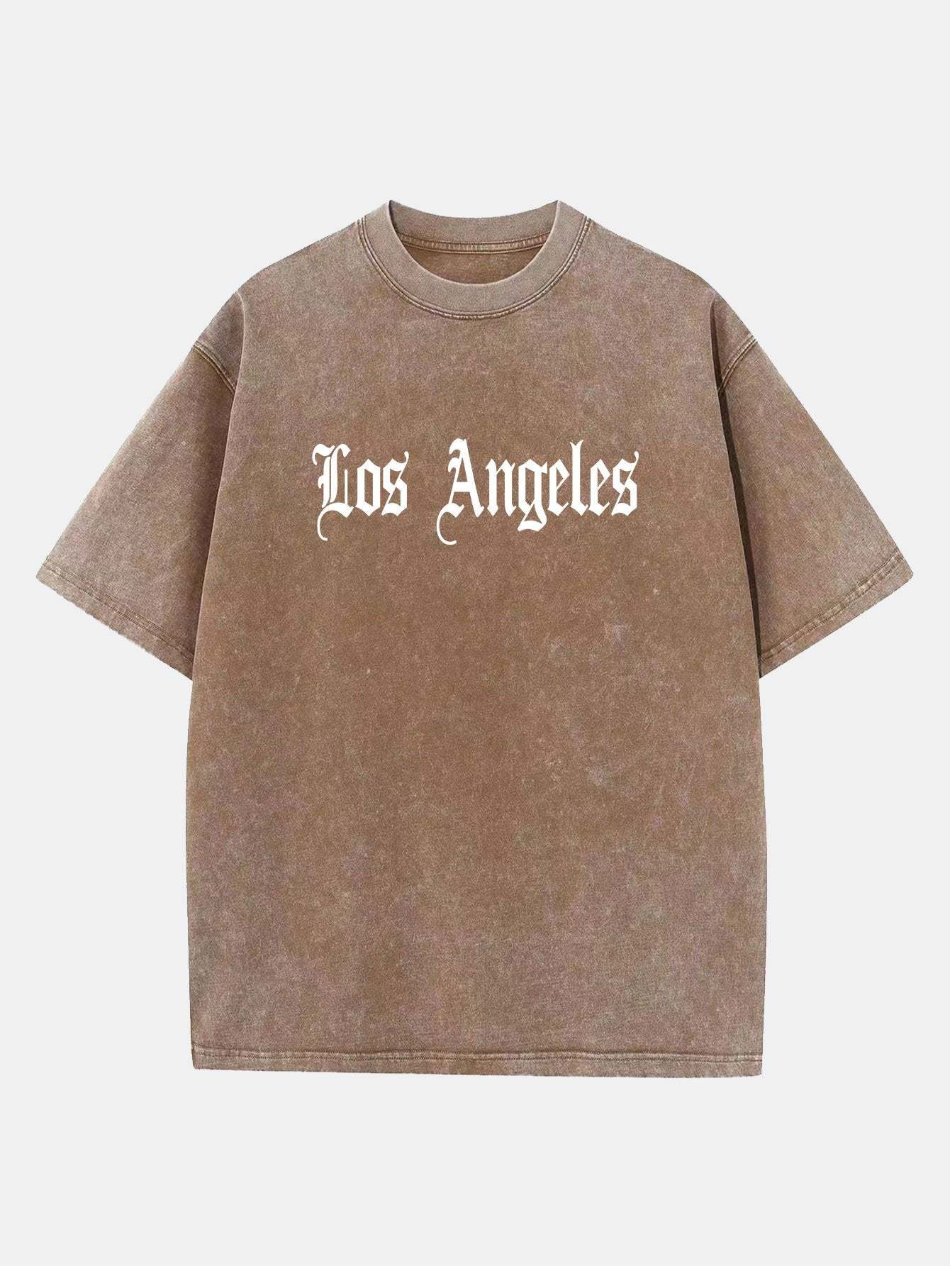 Los Angeles Gothic Print Washed Distressed Drop Shoulder T-Shirt-Mitchell Shoes