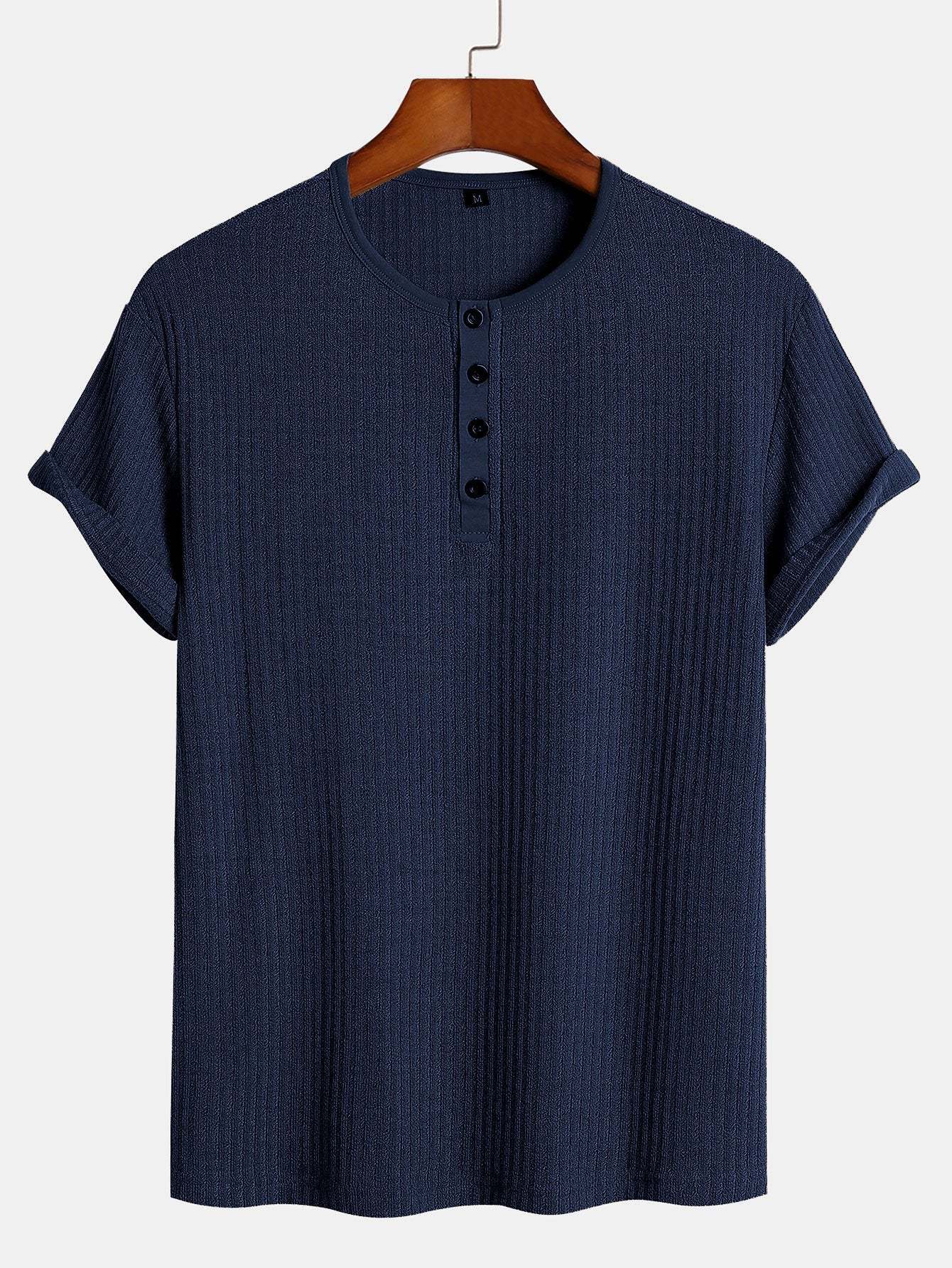 Muscle Fit Ribbed Henley Shirt-Mitchell Shoes