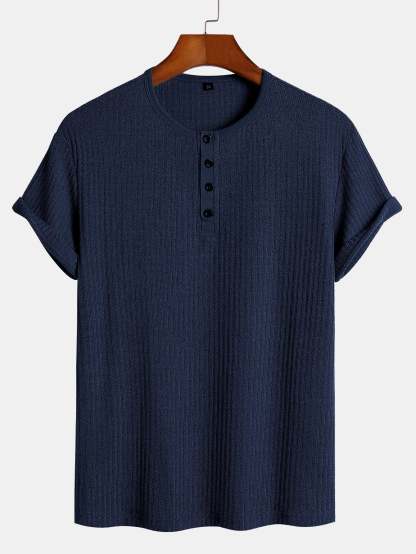 Muscle Fit Ribbed Henley Shirt-Mitchell Shoes