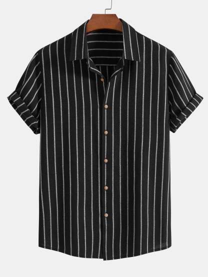 Cotton Blend Striped Button Up Shirt & Straight Leg Linen Pants-Mitchell Shoes