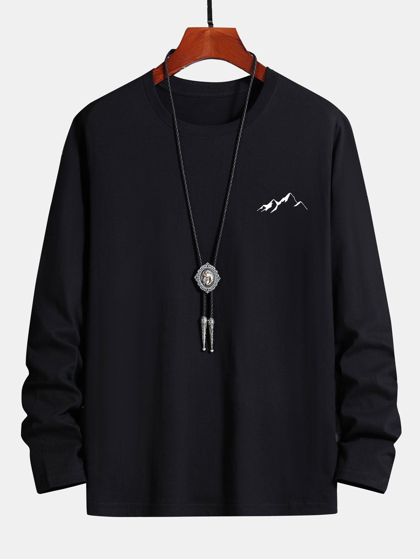 Long Sleeve Mountain Graphic Print Cotton T-Shirt-Mitchell Shoes