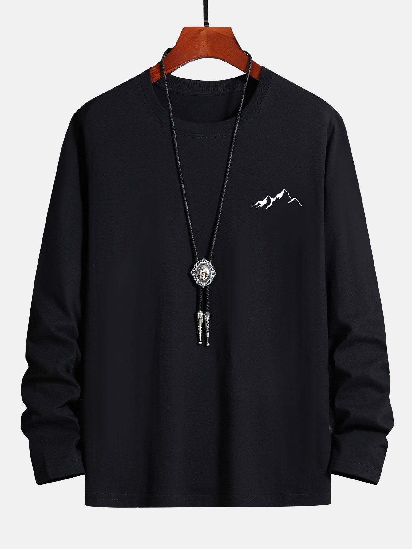 Long Sleeve Mountain Graphic Print Cotton T-Shirt-Mitchell Shoes