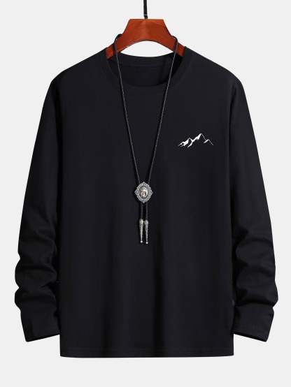 Long Sleeve Mountain Graphic Print Cotton T-Shirt-Mitchell Shoes