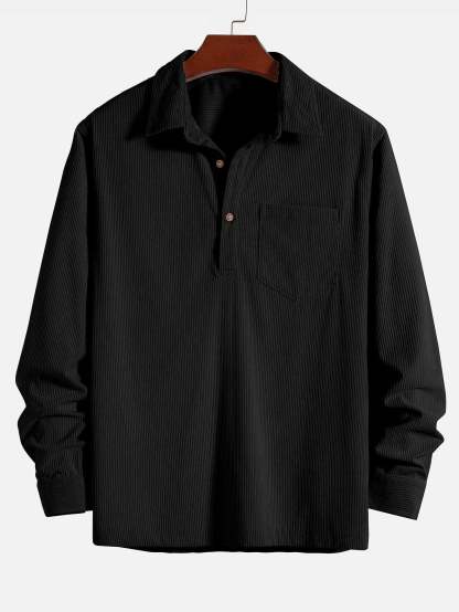 Long Sleeve Polo Collar Corduroy Shirt & Straight Leg Corduroy Pants-Mitchell Shoes