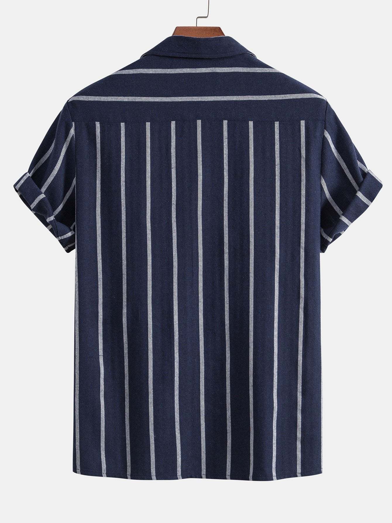 Cotton Blend Striped Cuban Shirt-Mitchell Shoes
